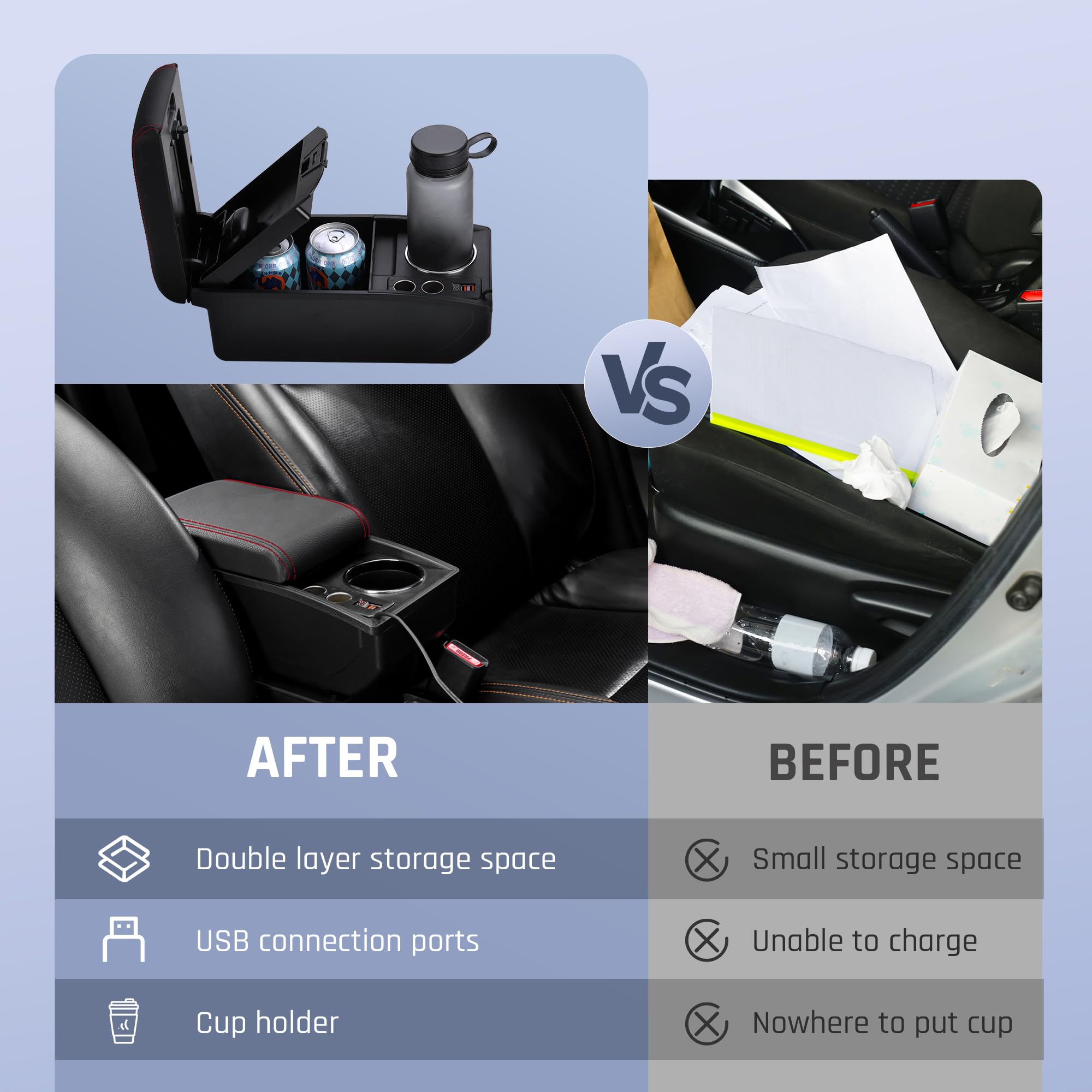 Auto Armlehnen für Renault Dacia Duster II 2018-2023 Mittelkonsolen für Kfz Doppelter Stauraum mit Getränkehalter 2 Schnelle USB-Anschlüsse Haltbares Leder Einfache Montage (Rote Linie)