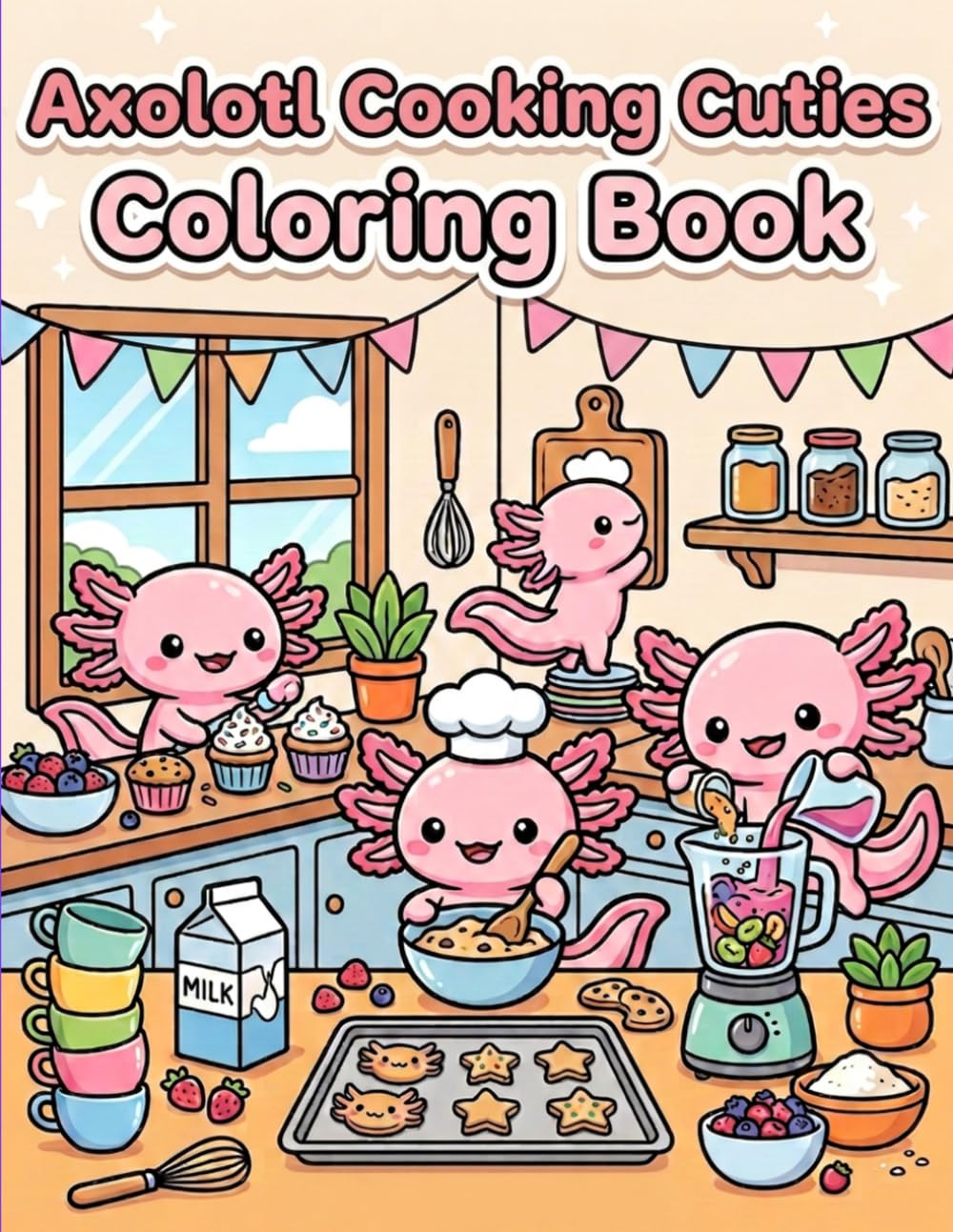 Cozy Axolotl Café Coloring Book: Cute Kitchen Scenes with Snacks, Smoothies, and Sweet Treats