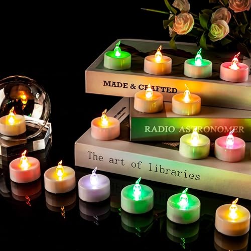 Miniatura 3 de Windshell Velas de té que cambian de color (base blanca), 24 velas votivas LED que funcionan con pilas, velas sin llama degradadas para fiestas,