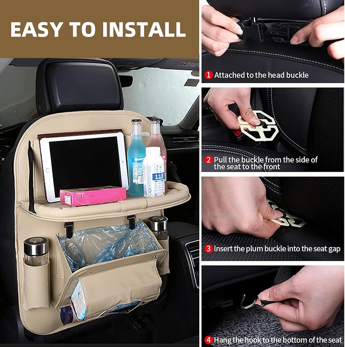 Organizer per Sedile Posteriore Auto per Buick Lacrosse 3.Generation, con Porta Rifiuti e Tavolino Multifunzionale, Auto Accessori da Viaggio,A/Black