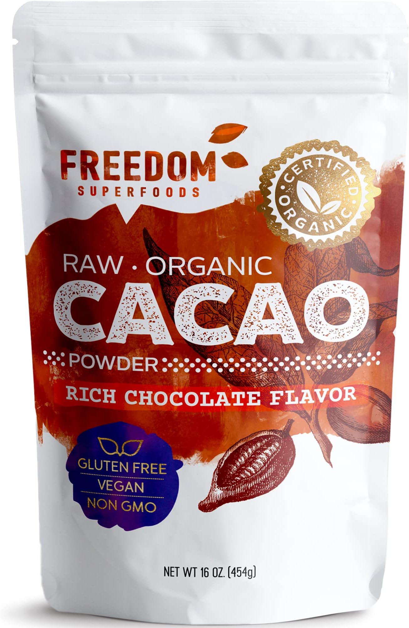 Cacao Powder Organic Raw - Natural Unsweetened Cocoa - Rich Dark Chocolate Taste - Make Sugar-Free, Vegan, Keto & Gluten-Free Hot Chocolate’s and Recipes - 1lb/ 16oz