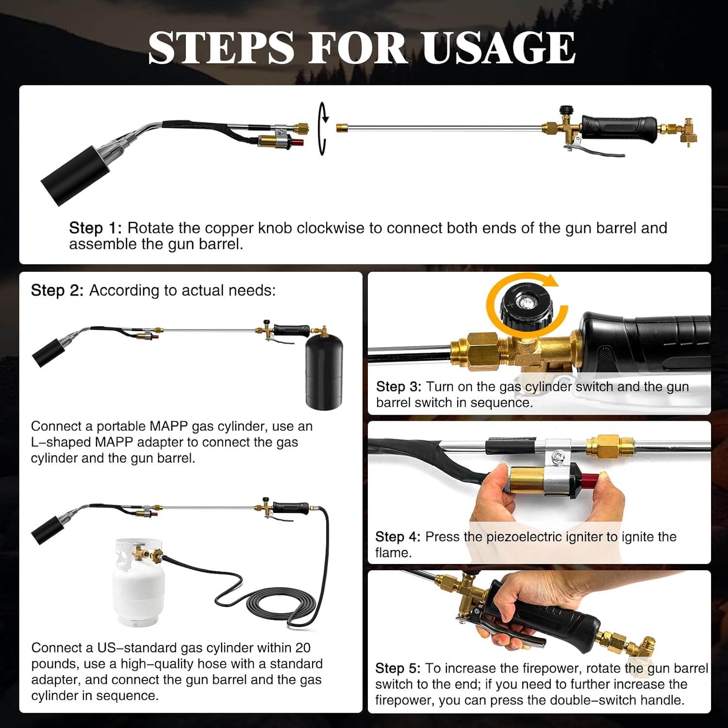 Propane Torch Weed Burner, Weed Torch for Outside with 10FT Hose, 1,800,000 BTU Weed Burner Torch with Propane Adapter Self Igniter Flame Thrower for Flame Weeding,Roofing, Melting Ice Snow