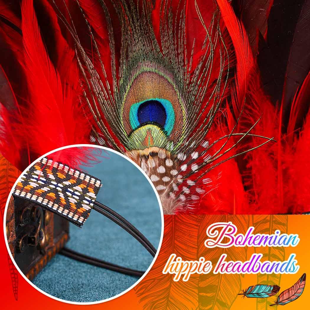 GORTIN Indian Headdress Peacock Feather Headband Native American Headpiece Carnival Costume Hair Accessories for Women (Red, Free size) - Image 6