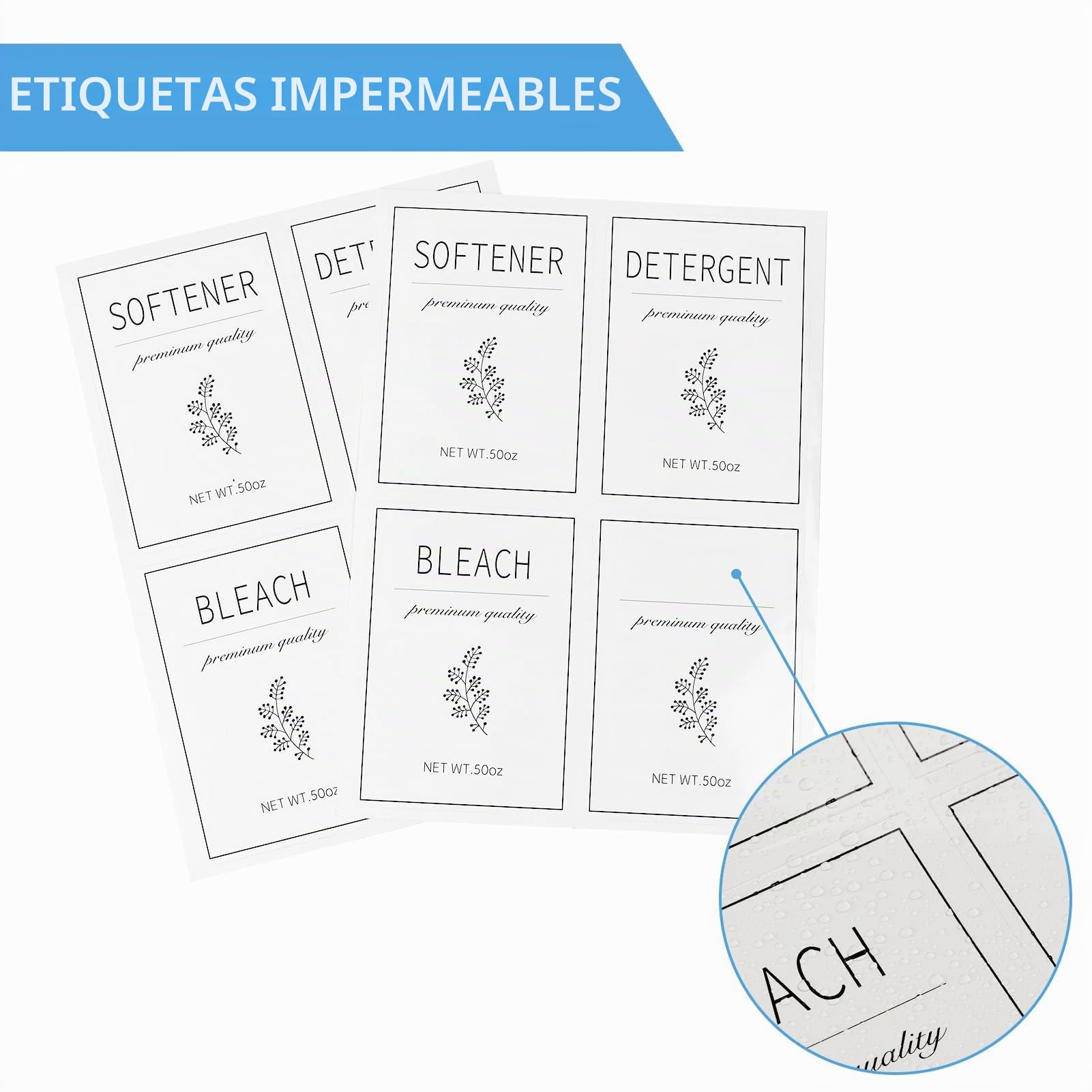 Juego de dispensador de detergente para ropa con tapas y asas de bambú, paquete de 2 recipientes líquidos de 50 onzas para organización y almacenamiento de lavandería