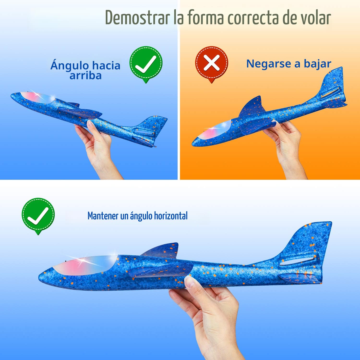 Paquete de 2 aviones de juguete con luz LED, 17.5 pulgadas, avión grande de espuma para lanzar de 2 modos de vuelo, juguete volador para niños, regalos para niños de 3 Paquete de 2 aviones de juguete con luz LED, 17.5 pulgadas, avión grande de espuma para lanzar de 2 modos de vuelo, juguete volador para niños, regalos para niños de 3