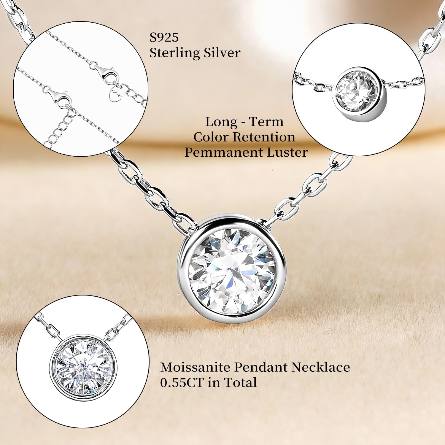 Moissanite Pendant Necklace for Women, 5.25mm 0.55Ct D Color, VVS1, 925 Sterling Silver, Solitaire Pendant Moissanite Necklace for Wife Mom Girlfriend Birthday Anniversary Valentines Christmas Gift - Image 5