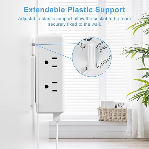 Miniatura 4 de HICITY - Extensor de enchufe multisalida, divisor de salida con 6 salidas de CA y 3 puertos USB, protector de sobretensiones, extensor de enchufe de