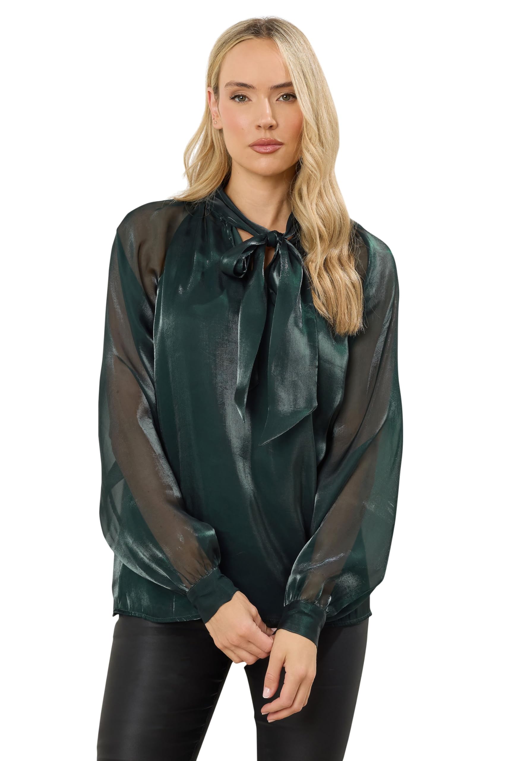 Lts Women's Green Tall Dark Organza Tie Neck Blouse Size 18