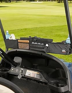 KEMIMOTO Golf Cart Storage Bag, Front Storage Basket with Insulated, Foldable Golf Cart Organizer Bag, Compatible with EZGO Club Car Precedent, Tempo, Onward, Drive2, No Drilling, Black