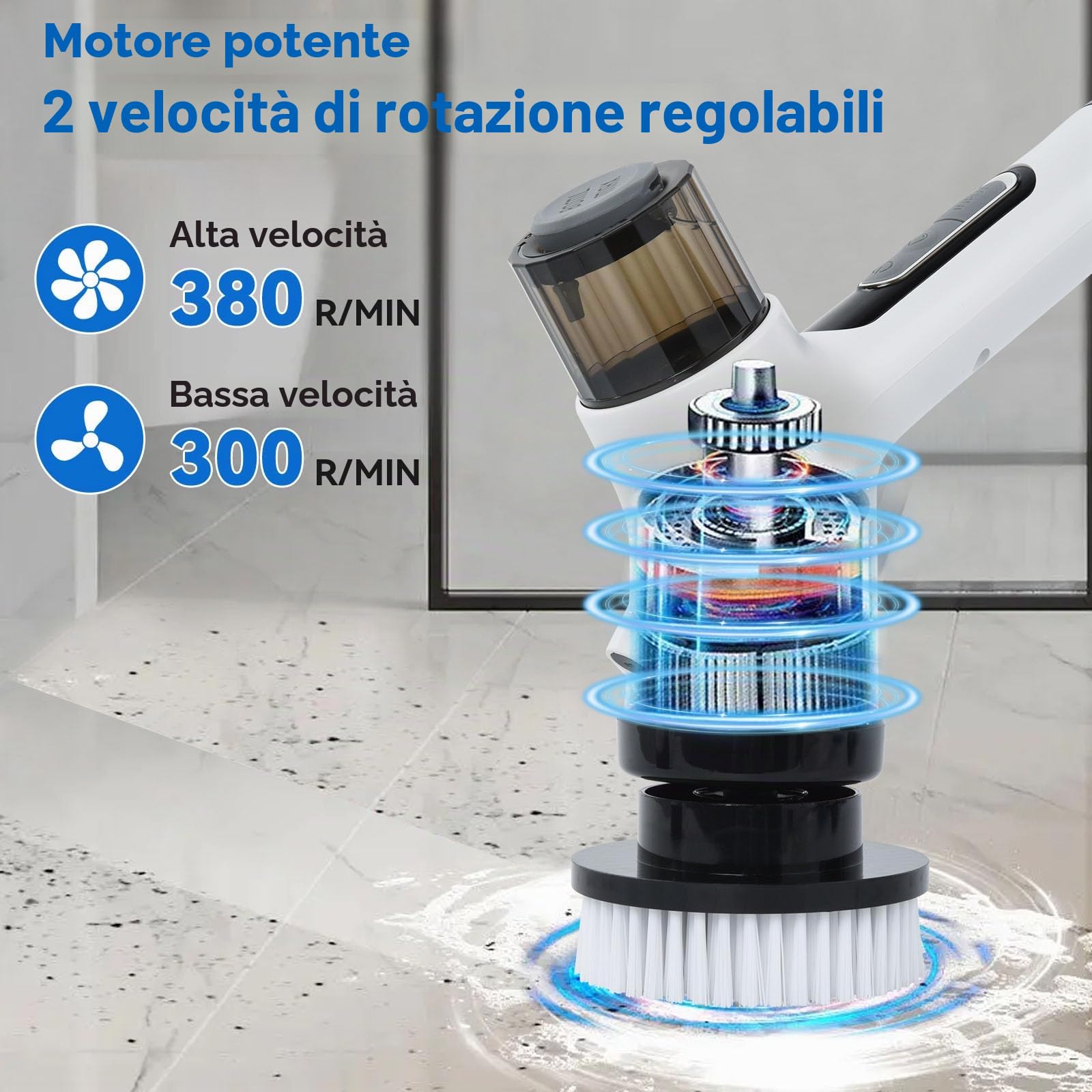 OTraki Spazzola Elettrica Rotante con 7 Teste di Spazzola, Spazzola Rotante Pulizia Elettronica con Maniglia Regolabile, 2 Velocità Spazzola Rotante Pulizia Casa Protezione IPX7 per Bagno, Auto, Ecc
