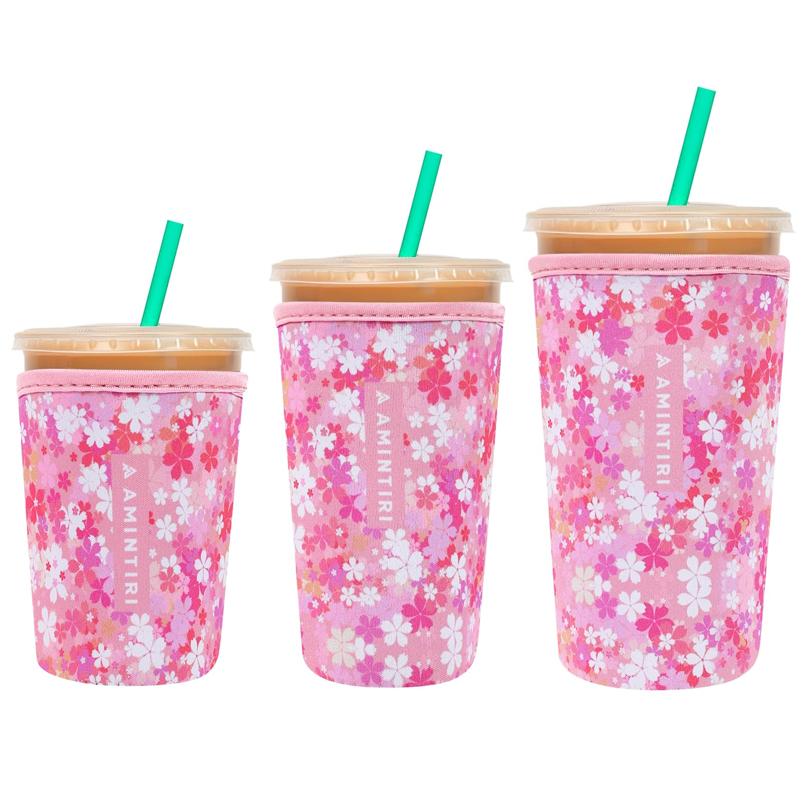 Paquete de 3 fundas reutilizables para tazas de café helado, funda de neopreno para bebidas frías y calientes, funda de café compatible con Starbucks, taza de café Dunkin. (Blooms Blushing)