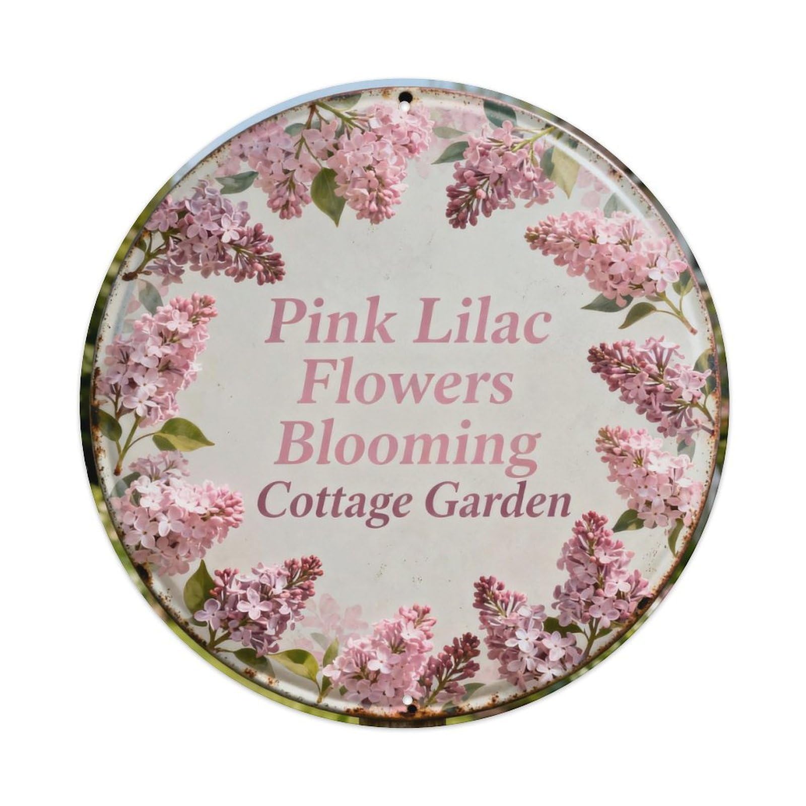 Pink Lilac Flowers Blooming Cottage Garden Metal Tin Sign Plaque