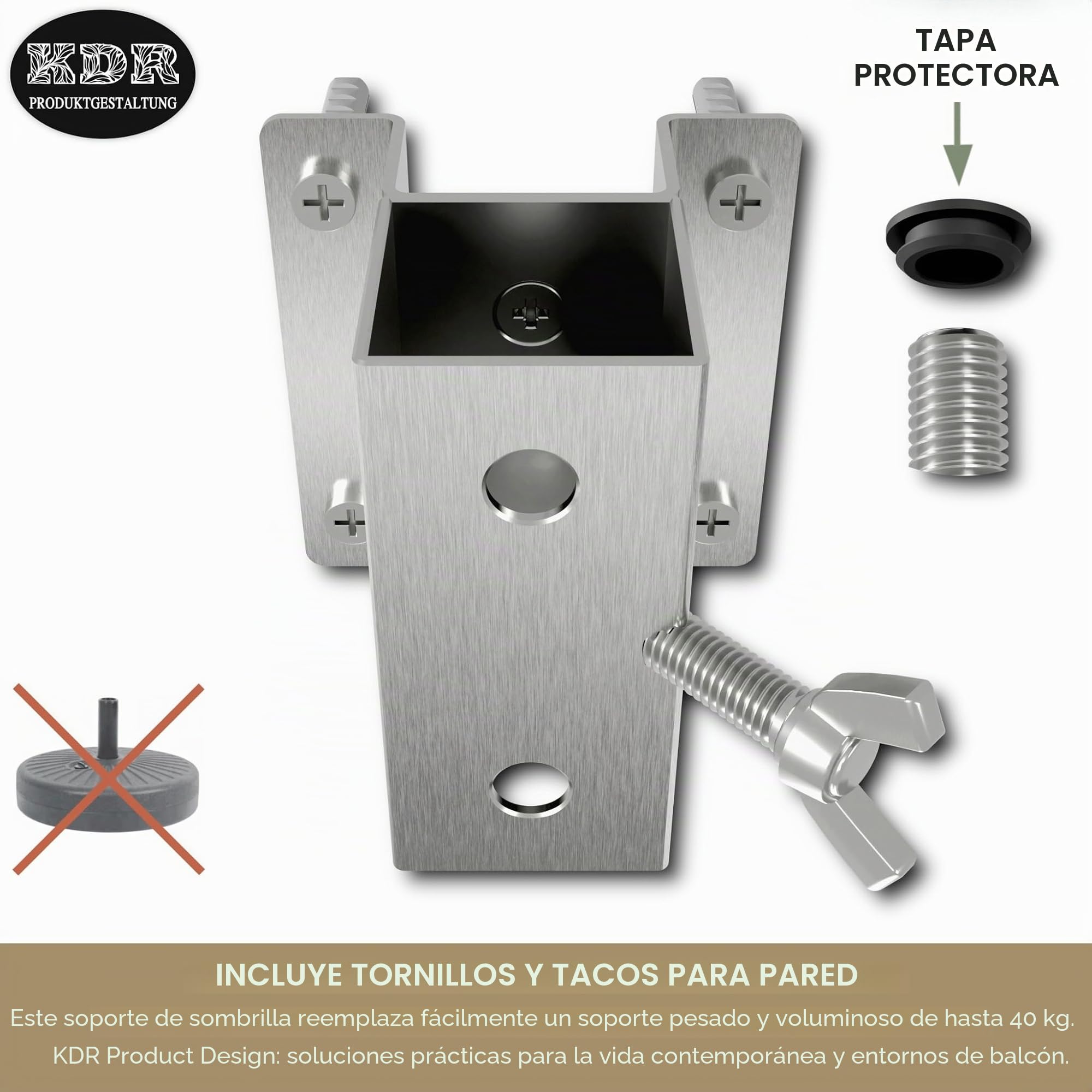 Soporte de acero inoxidable para sombrilla de pared en el balcón Soporte de pared para sombrilla de 270 cm cuadrado estable soporte de pared fijación segura de la placa de pared a la pared