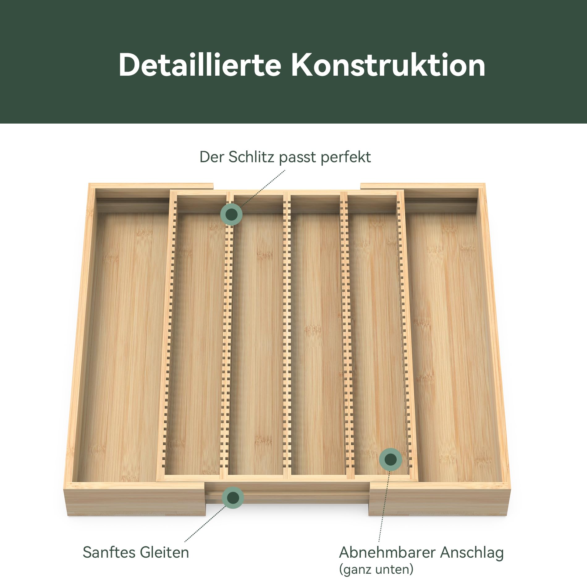 WELL WENG – Großer, ausziehbarer Bambus-Organizer für Schubladeneinsätze – Kompatibel mit Nespresso Vertuo-Kapseln – Aufbewahrung für Teebeutel (Natur) 27,4 cm – 48,3 cm (B) x 40 cm (T) x 4,8 cm (H)