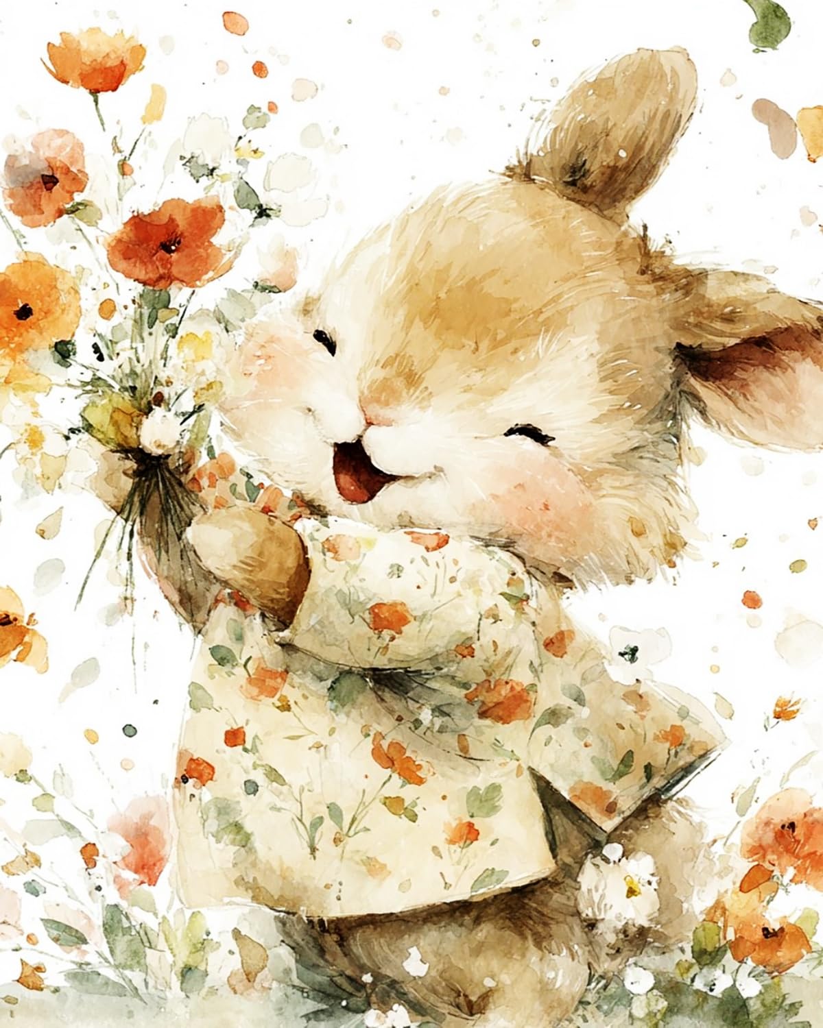 LIUBAISHI Paint by Numbers for Adults – 16"x20" | Oil Painting Kit for Bedroom Wall Art, Stress Relief Hobby, Complete Set with Paints and 3 Brushes-The Little Rabbit Offers Flowers