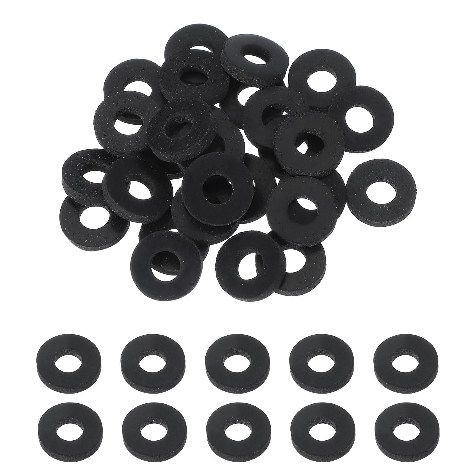 sourcing map 20 Pcs M6.4 Rubber Flat Washers 6.4mm ID 15.9mm OD 3mm Thick Plain Washer Grommets Plastic Sheet Gasket Fastener Sealing Spacer Gasket Ring Water Hose Washers, Black