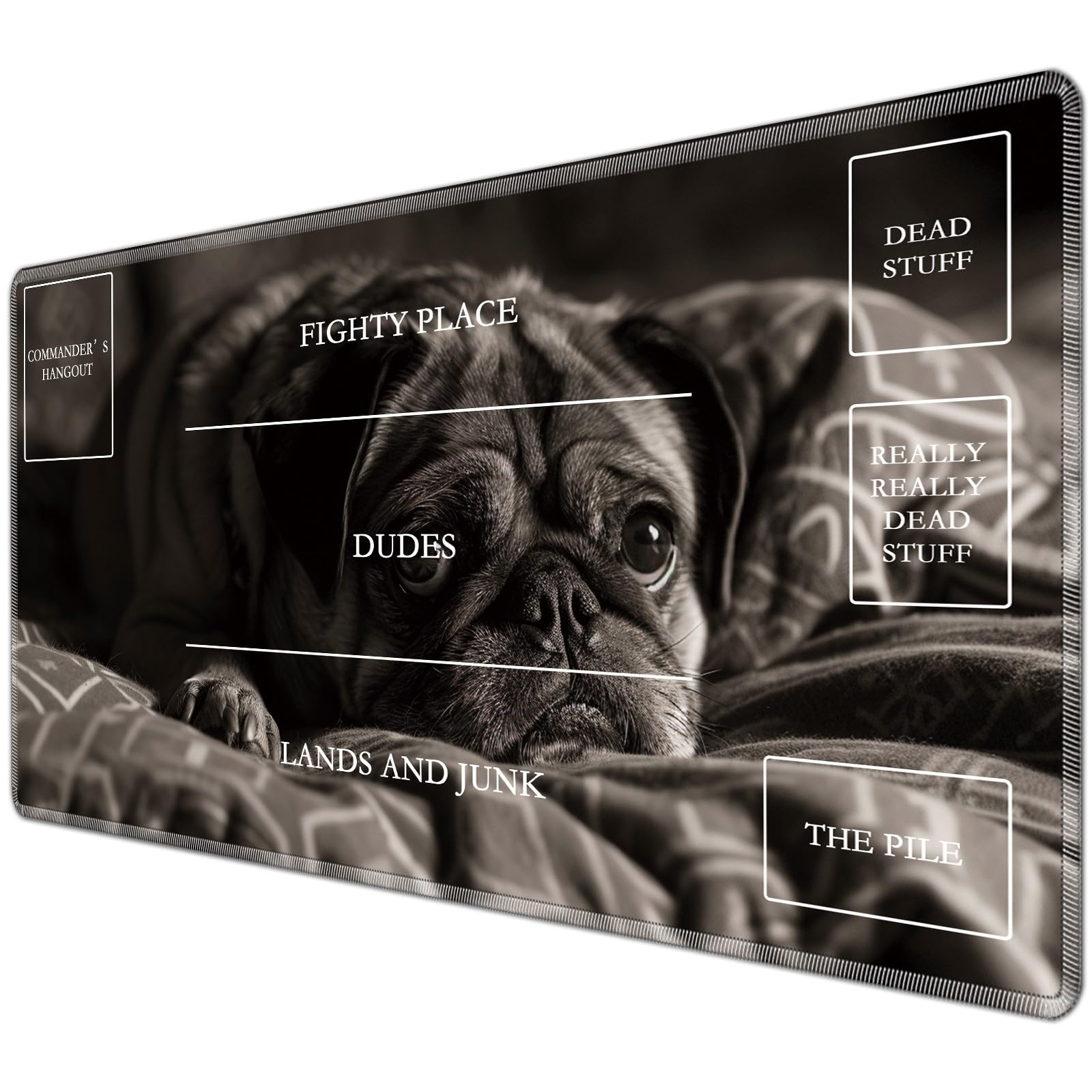 JANENFNA TCG Playmat with Magic Zones 24 x 14 inches Mousepad Compatible for MTG TCG Trading Card Game Play Mats Smooth Rubber Surface Magic The Gathering Play Mat, Pug โ image 1