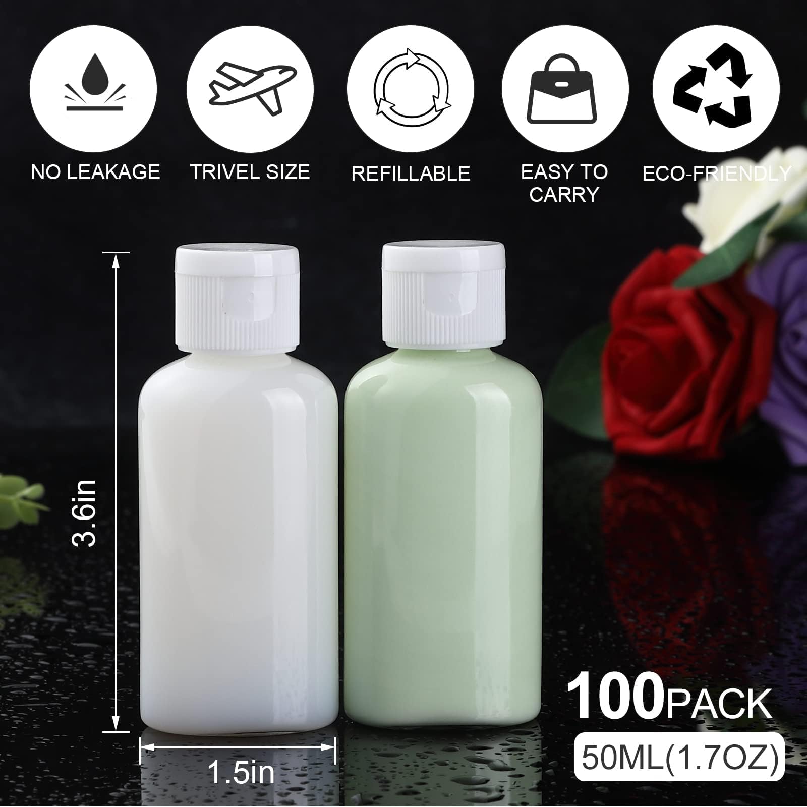 100 Pack 1.7 oz Clear Empty Squeeze Bottles with Flip Caps