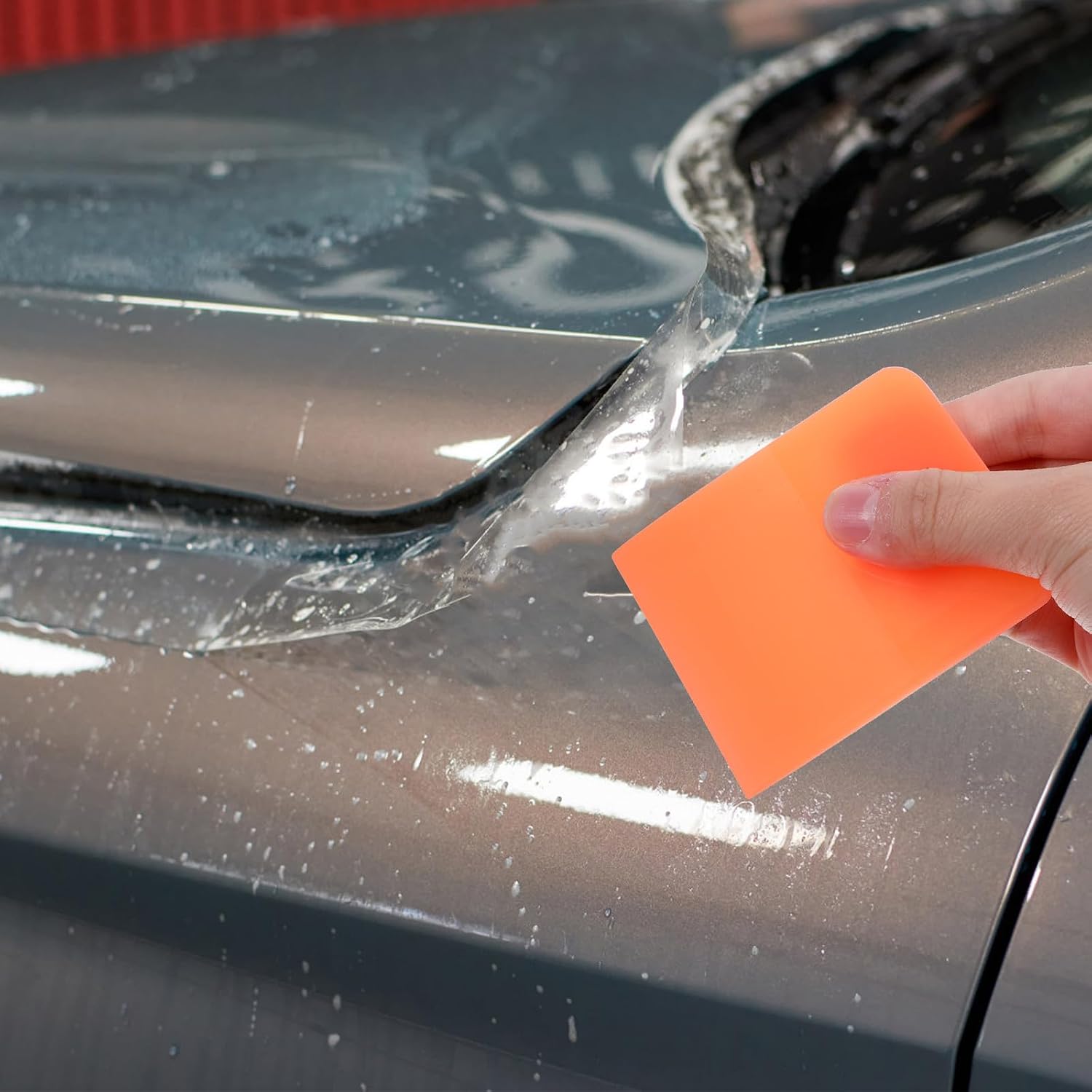 STOBAZA 3pcs Car Window Squeegee Set for Vinyl Film and Car Paint Application, Orange TPU Auto Scraper Tools, Safe and Versatile Film Squeegee Scraper for Automotive Wrap Installation