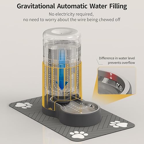 Miniatura 4 de Dispensador de agua para gatos con alfombrilla y cuenco de acero inoxidable, dispensador automático de agua por gravedad para gatos o perros Negro