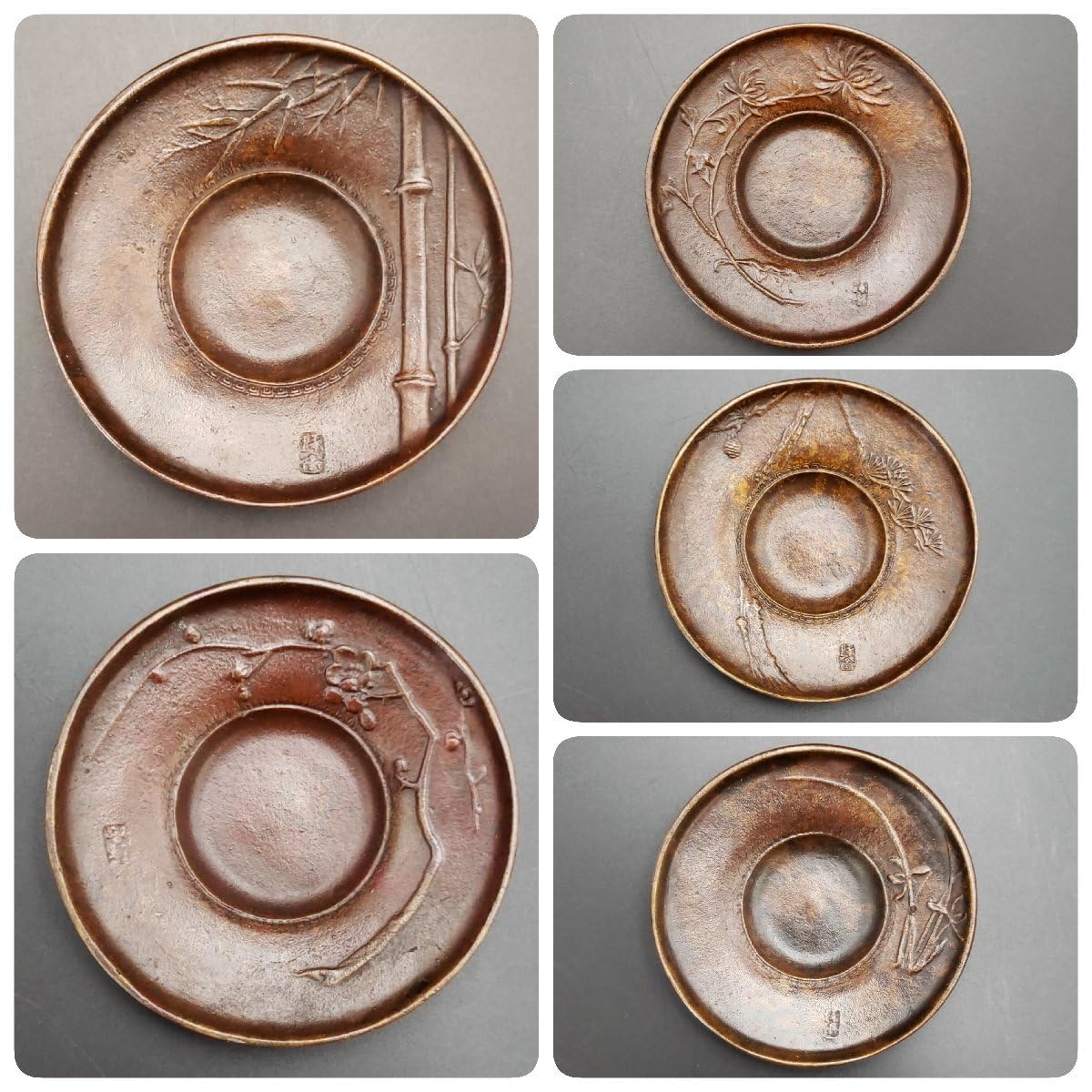 Amazon.co.jp: 鋳銅製 茶托 茶たく 琢斉 金属工芸 銅 柄違い