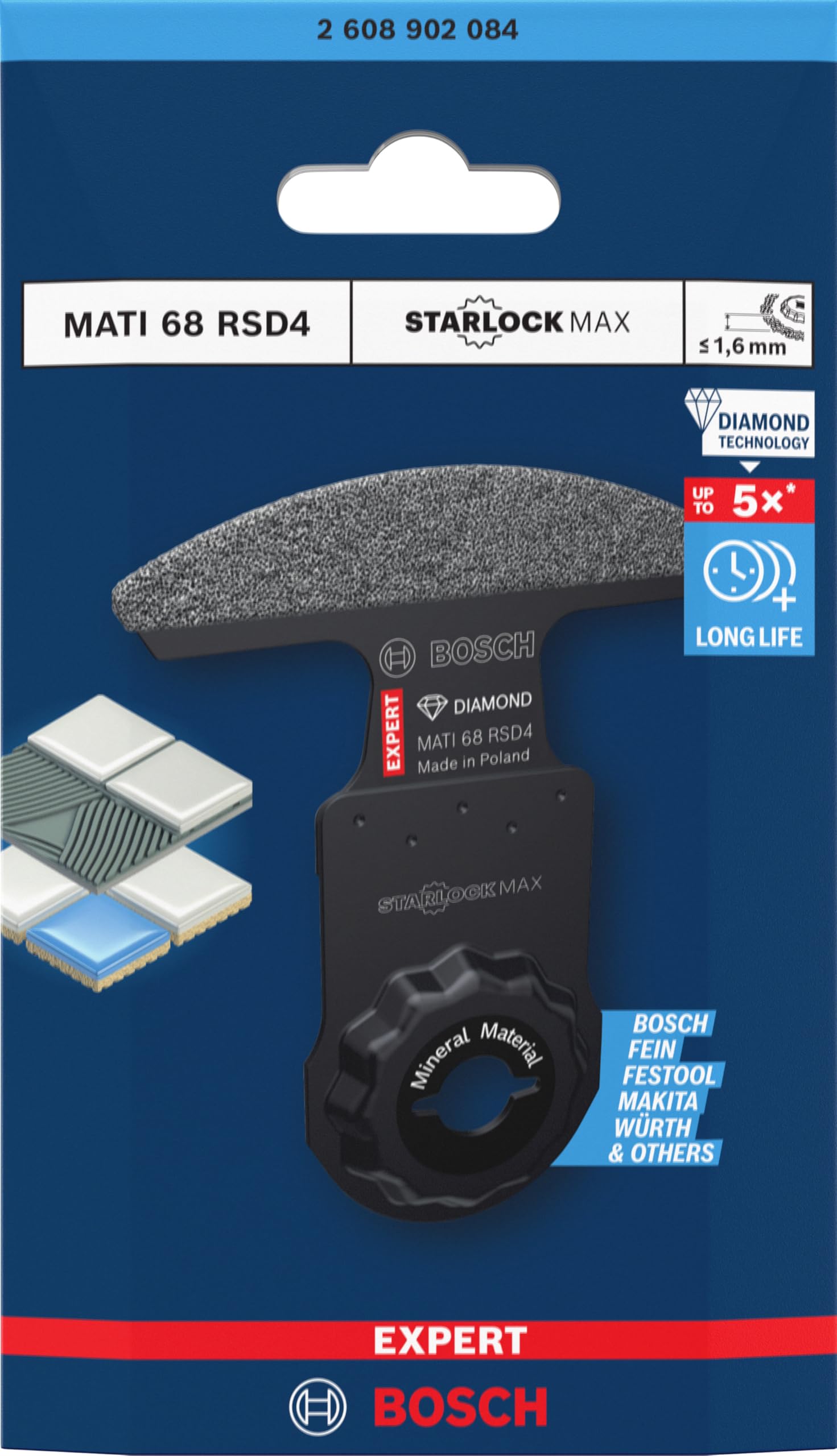 Bosch 1x Brzeszczot do narożników EXPERT MATI 68 RSD4 (do Moździerz, Miękkie płytki ceramiczne, Szerokość mm, Szerokość cięcia 1,6 mm, Professional Akcesoria Narzędzie wielofunkcyjne)