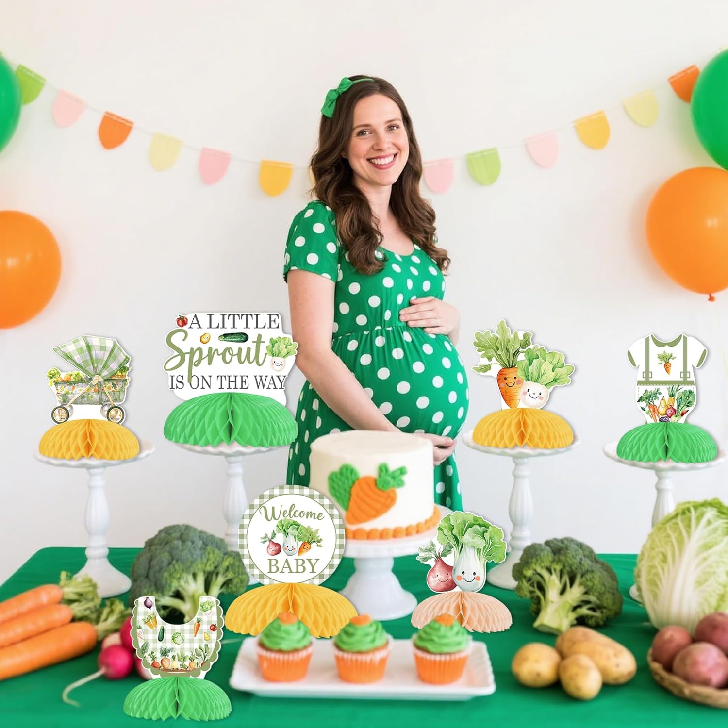 Little Sprout Baby Shower Decorations 8pcs A Little Sprout Is On The Way Honeycomb Centerpieces Vegetables Table Decors Spring Garden Greenery Nature Farmers Welcome Baby Gender Reveal Party Supplies