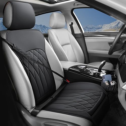 Paquete de 1 funda de cuero para asiento delantero de automóvil, protector universal para asiento de automóvil sin laterales con bolsillo de