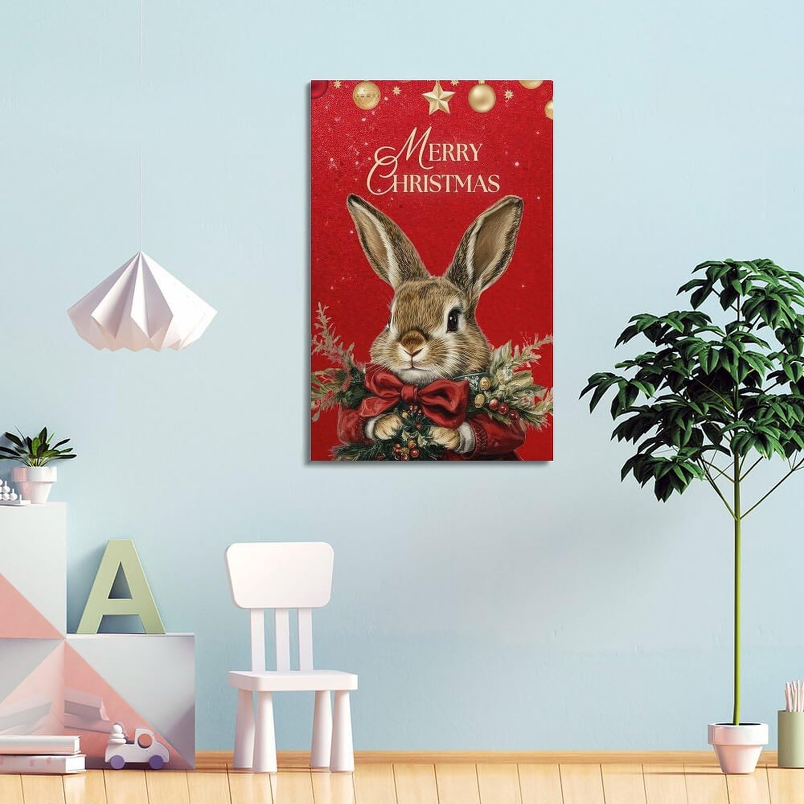 CWLLOG Stampe su tela da parete, poster per festival, coniglietto di Natale, saluto caldo, decorazione moderna per soggiorno e camera da letto, 40 x 60 cm