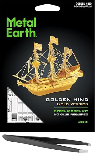 Metal Earth Golden Hind Gold Version 3D Kit de modelo de metal con pinzas Fascinaciones