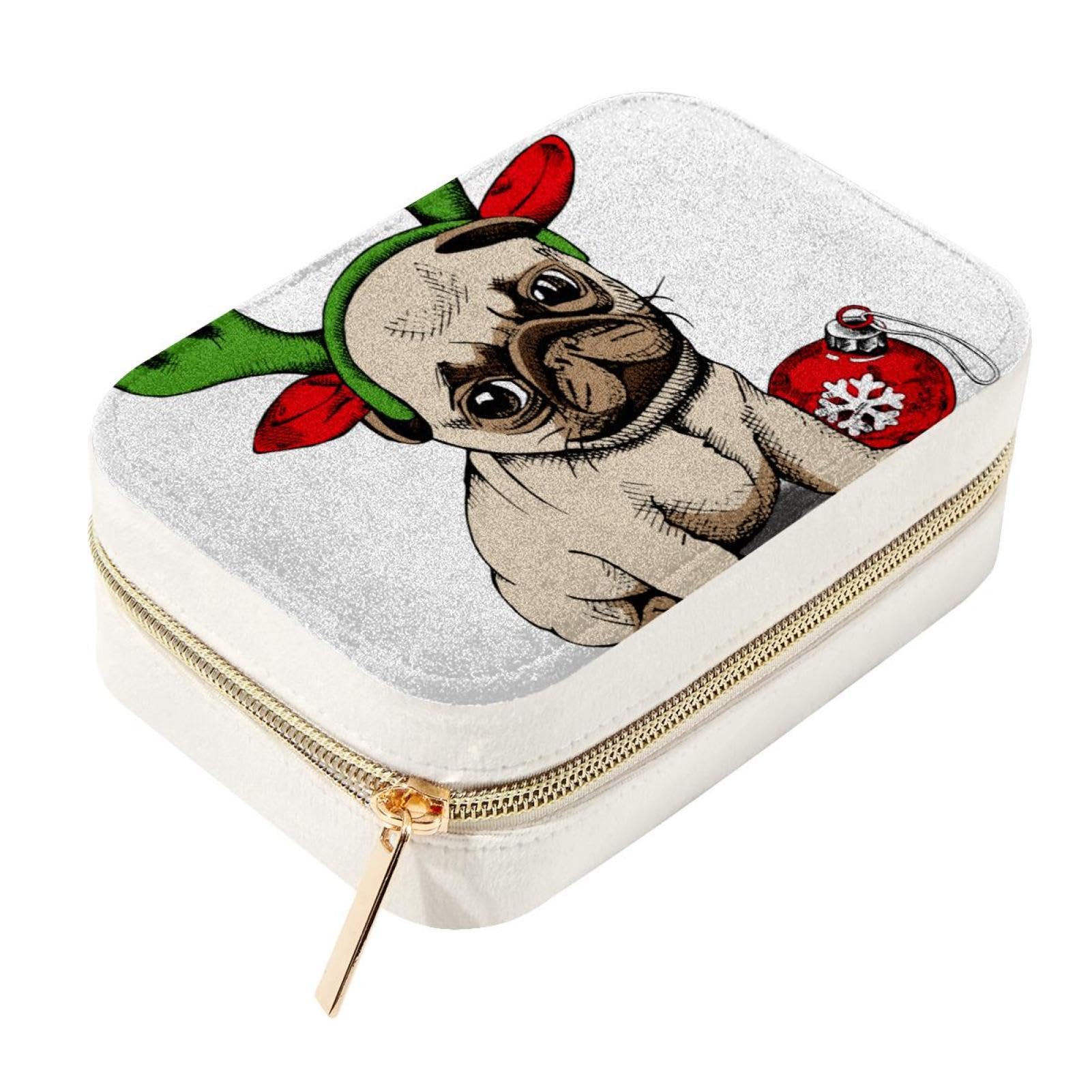Boîte à bijoux velours chiot de Noël organisateur de bagues pour valise et vacances