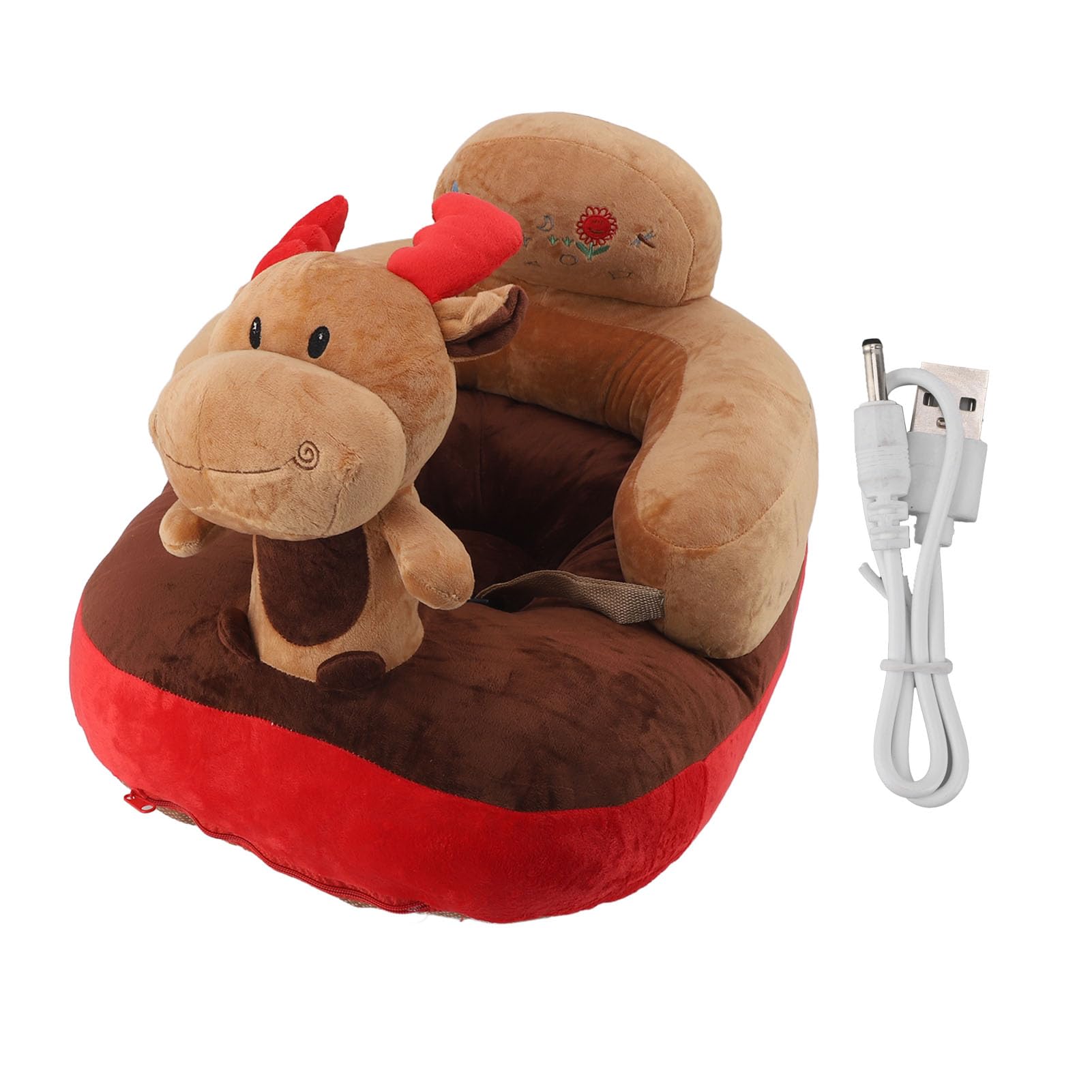Sofá para bebé, Silla con Soporte para el Suelo, Asiento de Felpa, Lindo Animal de Dibujos Animados, ángulo Ajustable, Silla para Aprender a Sentarse con Cable USB para niños (Tipo 3)