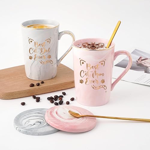 Miniatura 2 de YHRJWN Regalos para mamá y gato para papá, tazas para mamá y papá, juego de tazas de café Best Cat Mom Ever Best Cat Dad Ever Best Cat Dad Ever,
