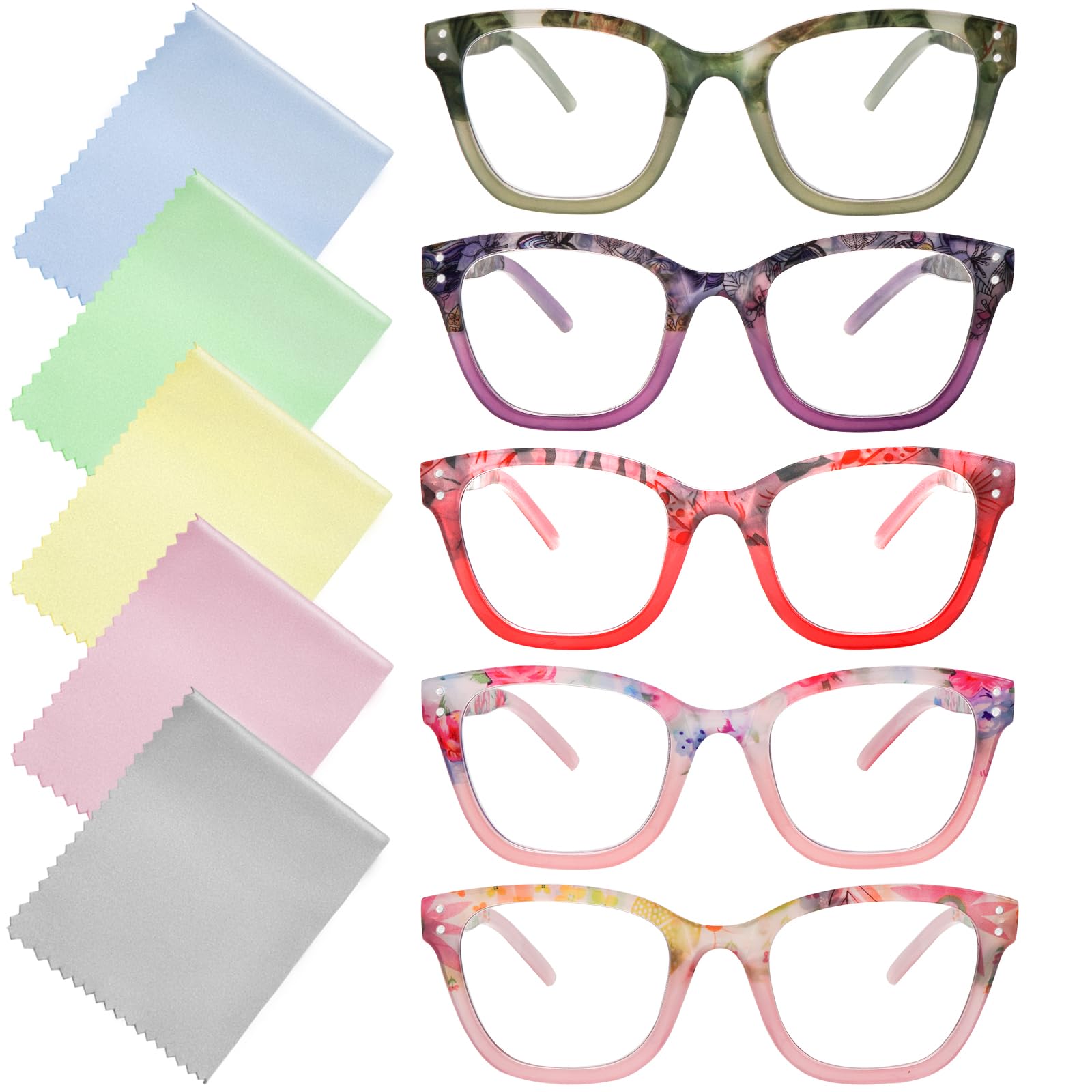 ZONLON 5 Pack Reading Glasses for Women Blue Light Blocking, Fashion Pattern Print Ladies Readers Spring Hinge Eye Glasses
