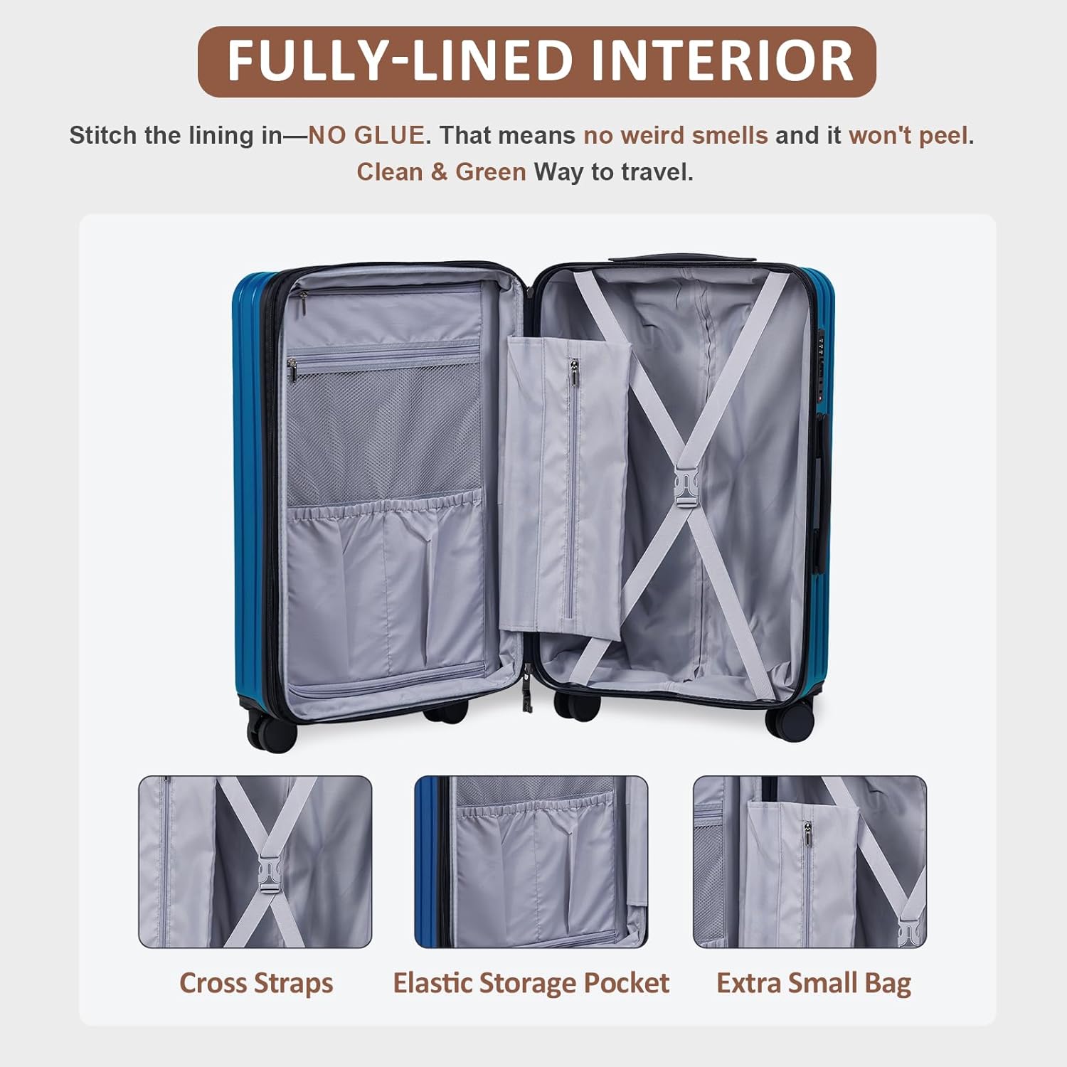 OUZZO Luggage Sets 3 Piece Expandable Suitcase Sets with Double Spinner Wheels Hardshell Lightweight PC Checked Luggage set TSA Lock for Family Trips, Business,Vacation