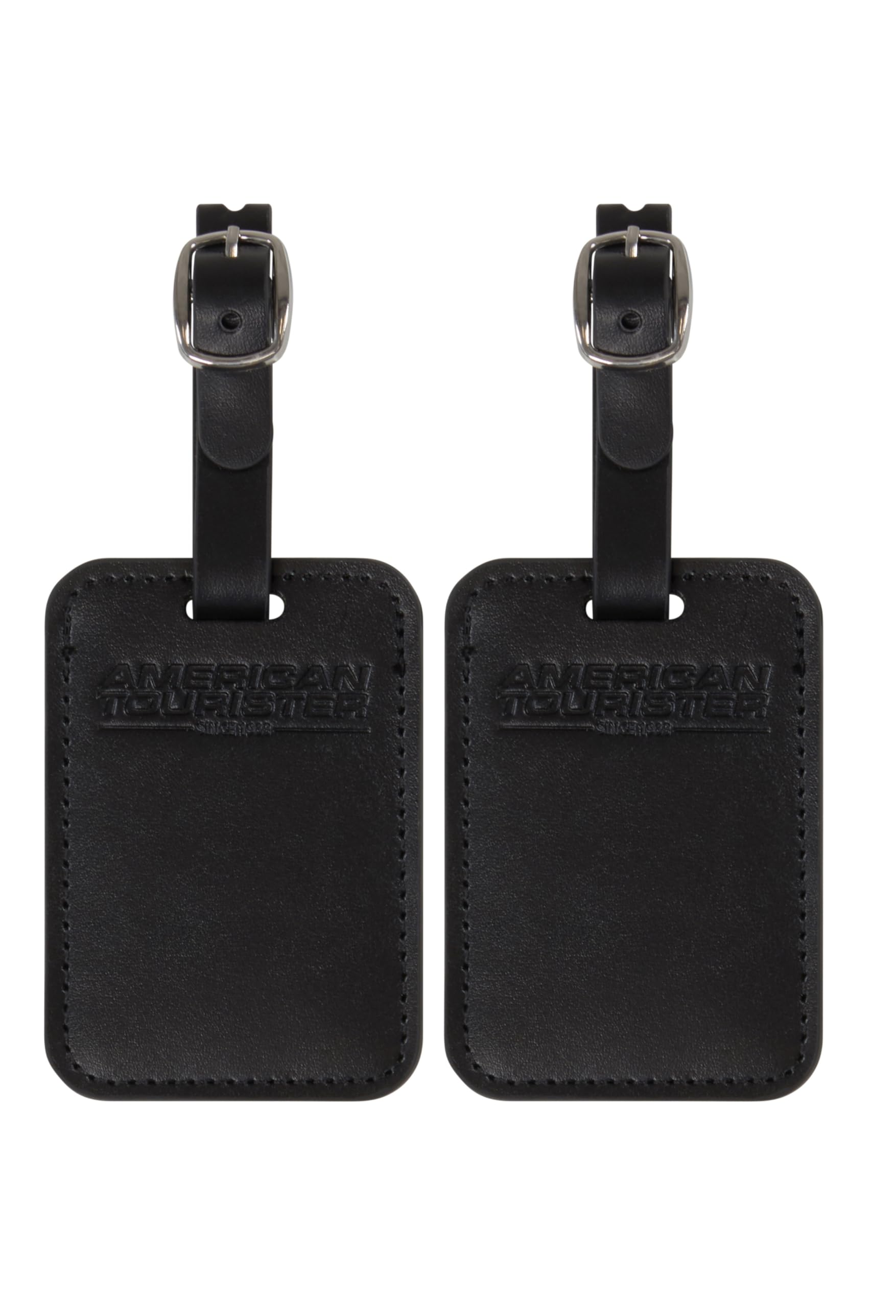 American Tourister Luggage Tags - for suitcases and Bags, with Adjustable Strap, Address Card Included, Set of 2, Black