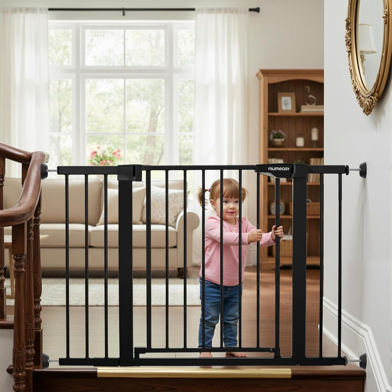 Mumeasy 4 Pack Baby Gate Wall Protector Cups – Pressure Mounted Safety Gate Extension Kit, Protects Walls & Doorways from Child, Pet Gate & Dog Gate, Protector Works on Stairs & Door, Black