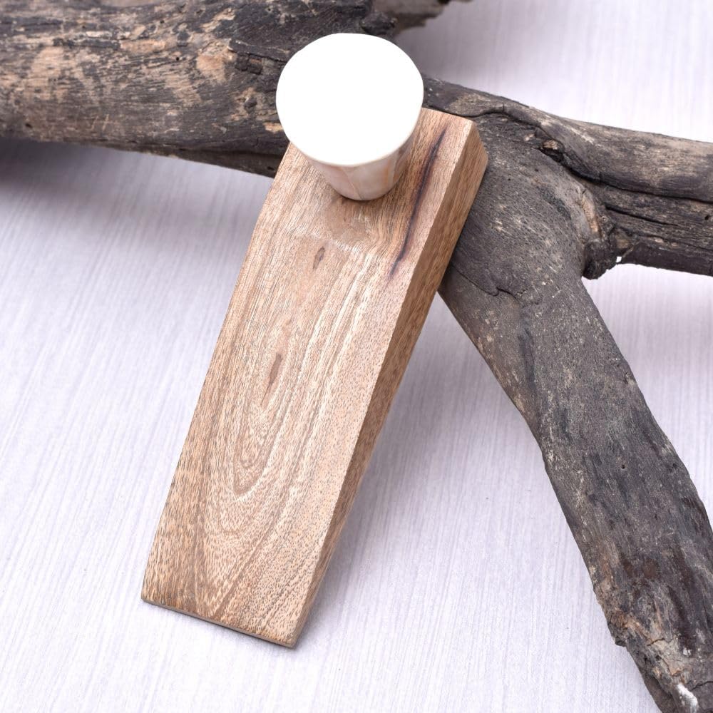 IndianShelf 1 Piece Resin and Wood Decorative Door Stoppers for Bottom of Door- White and Brown Heavy Duty Non Slip Rubber Base Door Wedges- Sturdy Floor Door Stop for Inside and Outside
