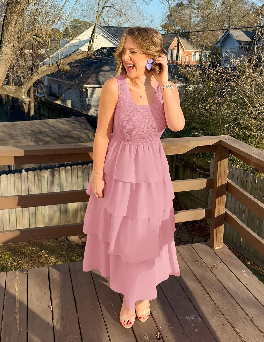 ZESICA Women's 2026 Summer Boho Sleeveless Midi Dress Scoop Neck Ruffle Tiered Layered Swing Long Beach Vacation Dresses - Image 6