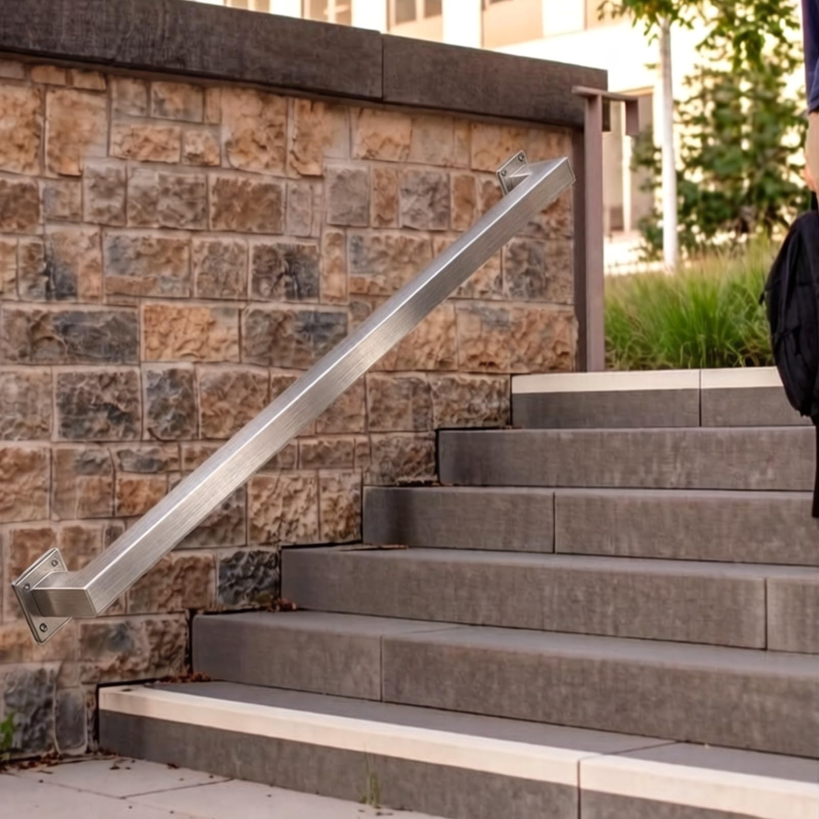 Metal Stair Railing 1FT - 20FT Heavy Duty Staircase Banister Handrail Stainless Steel Wall Mount Safety Non-Slip Grab Rail for Outdoor or Indoor(14ft/420cm)