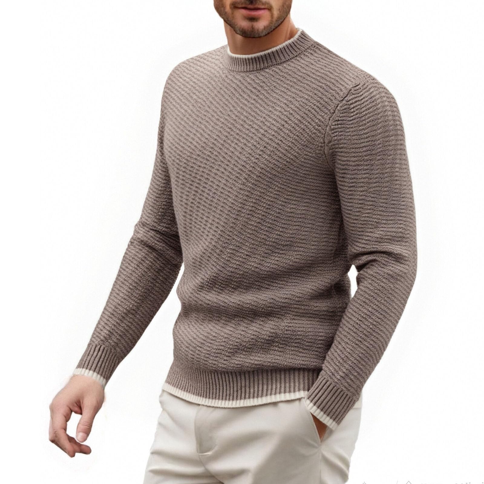 Męski sweter sweter z dzianiny z okrągłym dekoltem sweter na co dzień z długim rękawem męski teksturowany miękki sweter