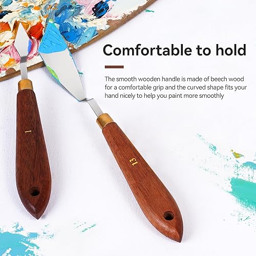 Miniatura 7 de Juego de 2 cuchillos de paleta de acero inoxidable para pintura al óleo, pintura acrílica, cuchillo de pintura LIGHTWISH con mango de madera para