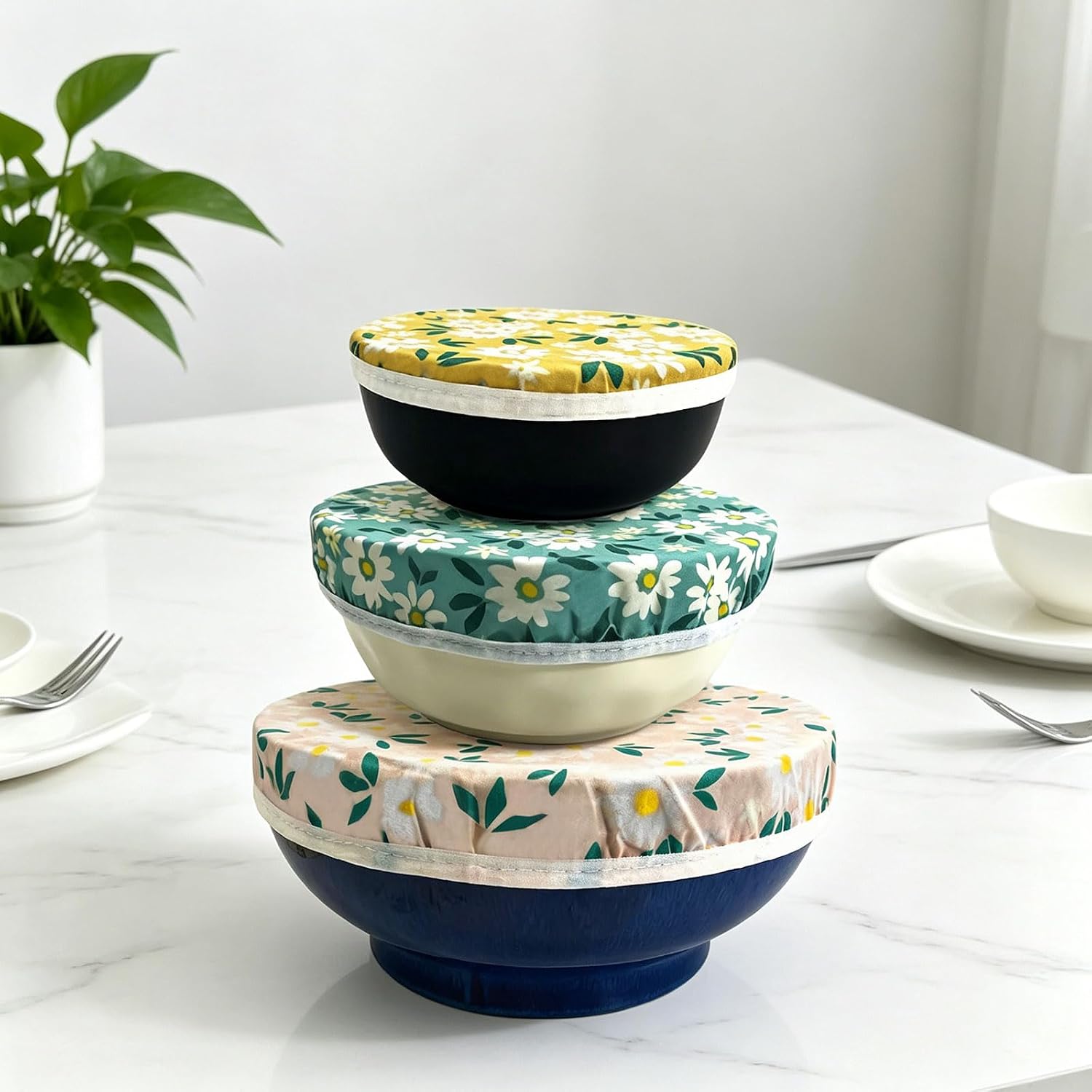 3Pcs Wax Food Covers Stretchable Bowl Lids Natural and Lasting Kitchen Natural Wax Sustainable Kitchen Storage Beekeeping Wraps Set Elastic Bowl