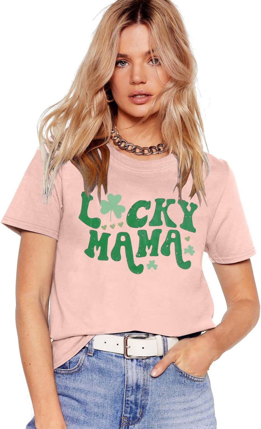 VILOVE St Patricks Day Shirt Women Lucky Mama Tshirt Cute Clover Graphic Short Sleeve Shamrock Tee Tops - Image 2