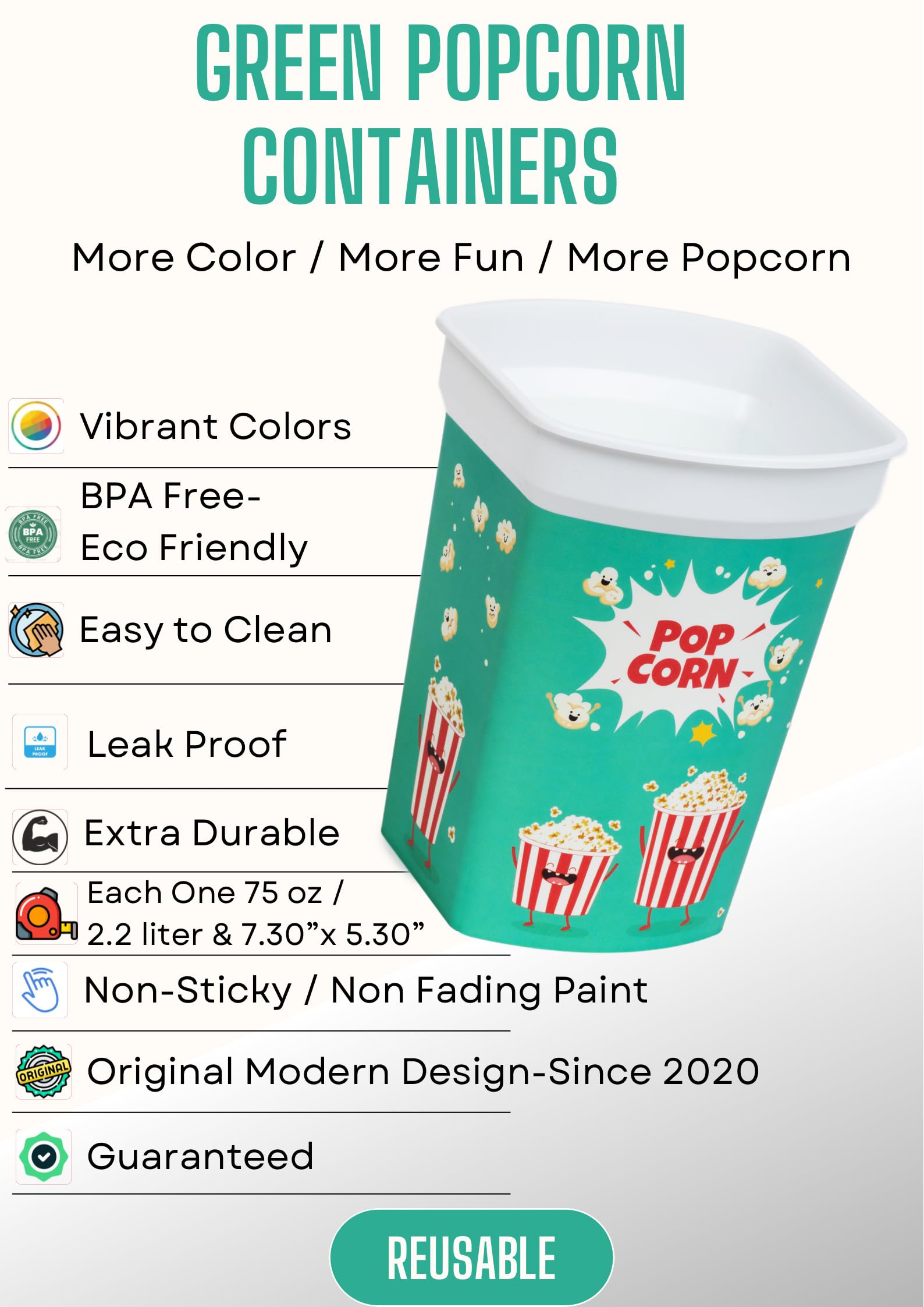 Mix 6-teiliges wiederverwendbares Kunststoff-Popcornbehälter/Popcornschalen-Set für Kinoabende – waschbar in der Spülmaschine – BPA-frei (2 rot, 2 grün und 2 gelb) (6)