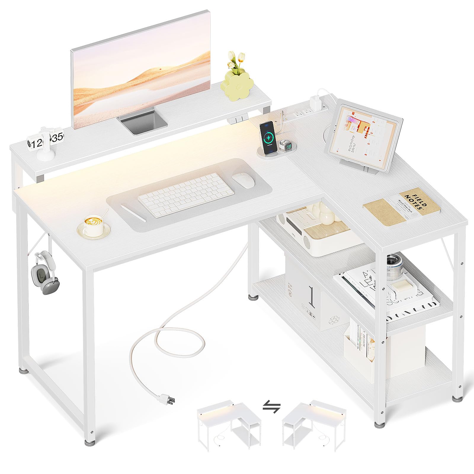 Amazon | AODK ゲーミングデスク コンセント付き パソコンデスク l字