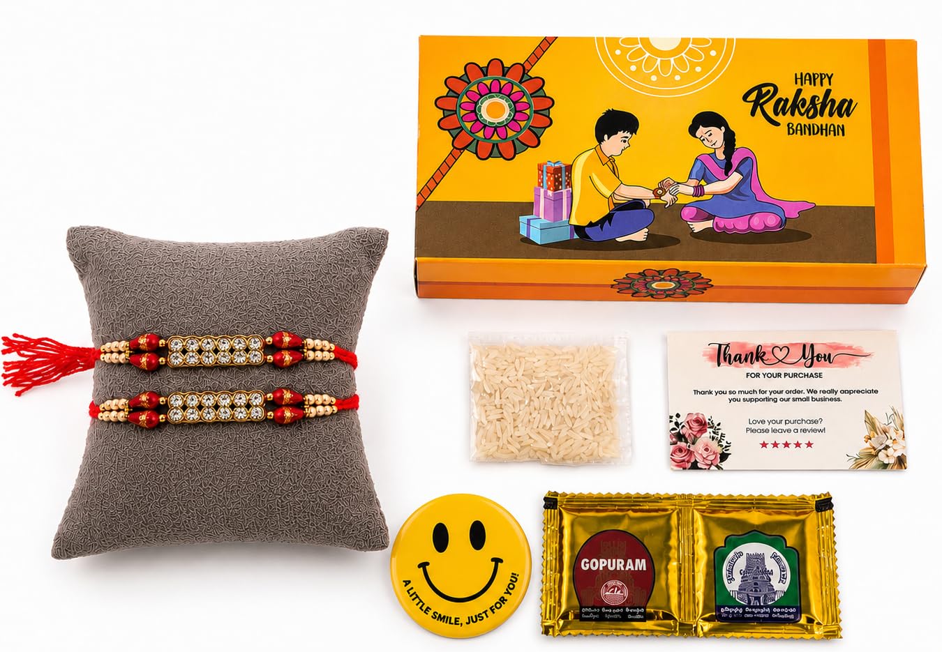 Crystal Band Rakhi (Set of 2) with Pretty Festive Gift Box, Roli Chawal & Surprise Smiley Badge | Perfect Raksha Bandhan Gift for Brother-image-4