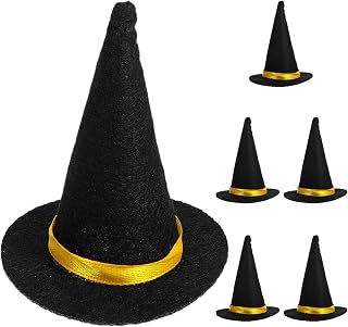 Toyvian Mini Felt Witch Hats 6pcs Black Wine Bottle Halloween Decorations | Felt Fabric, Reusable, Halloween Party, Crafts, Wine Bottle Decorations