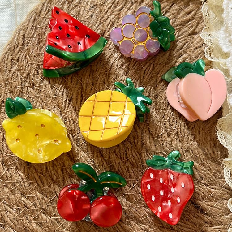 Cute Fruit Hair Claw Clips for Girls & Women, Mini Acrylic Hair Clips Set, Strawberry, Lemon, Kiwi, Pineapple & Grape Design, Stylish Hair Accessories for Daily Use - 2 Pcs, Multi Design.-image-48