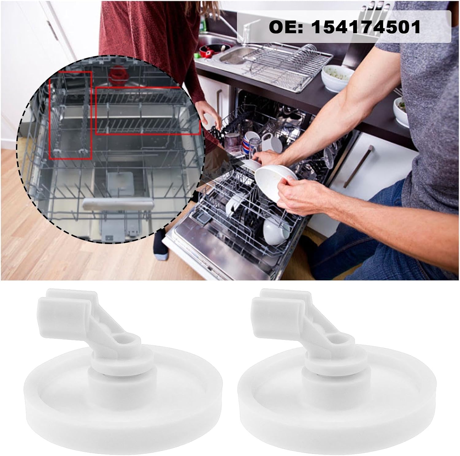 SING F LTD 4Pcs Dishwasher Rack Wheels Replacement 154174501 154174401 5300809640 AP2135554 Compatible with Frigidaire Compatible with Kenmore Dishwasher Stand Wheels